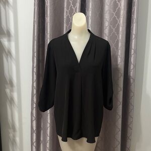 Calvin Klein Black Flowy V-Neck Blouse with 3/4 Sleeves Size Large Business